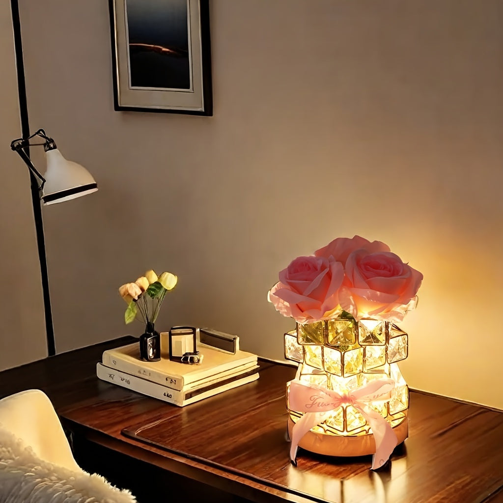 A Creative USB Crystal Rose Light Art Decorative Light Decorative Nightlight Atmosphere Light Living Room Room Bedroom Restaurant Bar Suitable for Halloween Christmas Gifts Without Batteries