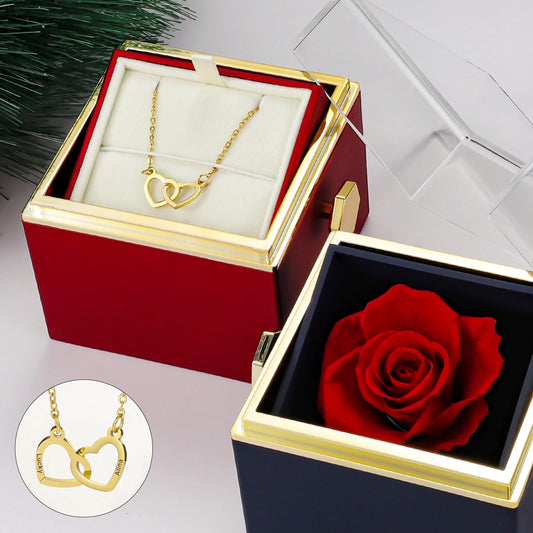 Custom Valentine Eternal Rose Jewelry Ring Box Rotate Wedding Pendant Necklace Storage Case For Women Girlfriend ChristmasGift