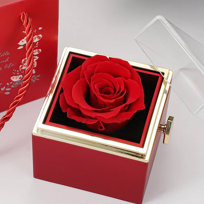 Valentine Eternal Rose Jewelry Ring Box Rotate Wedding Pendant Necklace Storage Case For Women Valentine's Day Gift