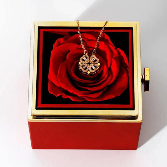 Valentine Eternal Rose Jewelry Ring Box Rotate Wedding Pendant Necklace Storage Case For Women Valentine's Day Gift