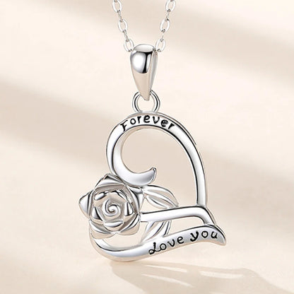 Carved Rose Heart Pendant Necklace With Rose Lift Gift Box For Girlfriend Wife Mom 2024 Fashion Romantic Birthday Festival Gifts