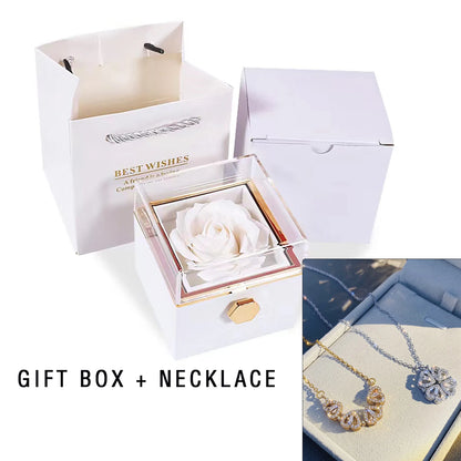 Valentine Eternal Rose Jewelry Ring Box Rotate Wedding Pendant Necklace Storage Case For Women Valentine's Day Gift