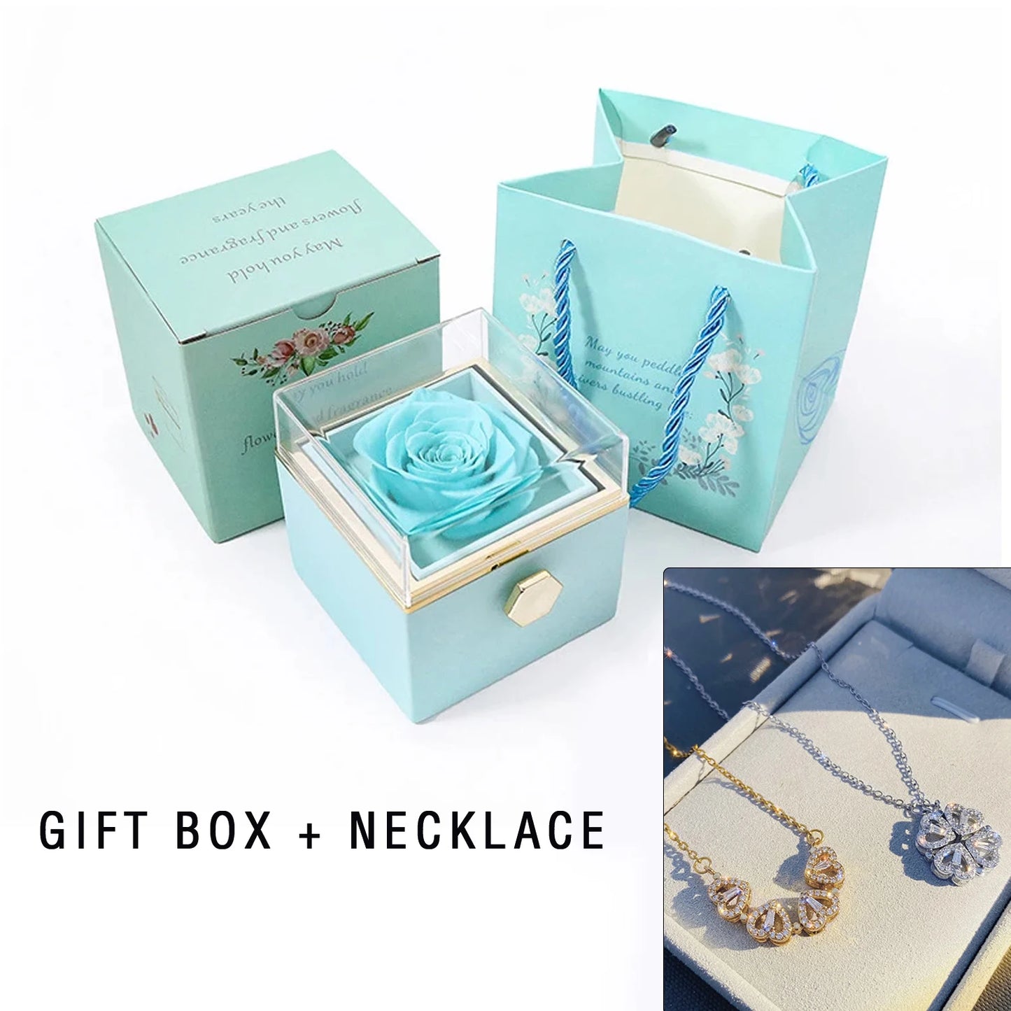 Valentine Eternal Rose Jewelry Ring Box Rotate Wedding Pendant Necklace Storage Case For Women Valentine's Day Gift