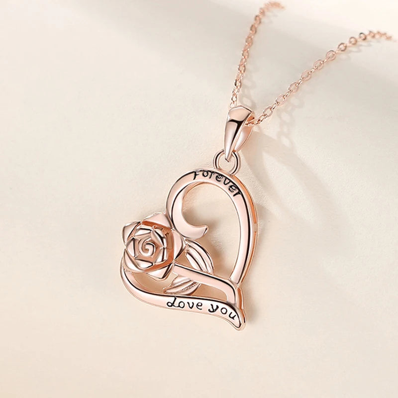 Carved Rose Heart Pendant Necklace With Rose Lift Gift Box For Girlfriend Wife Mom 2024 Fashion Romantic Birthday Festival Gifts