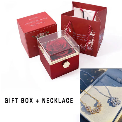 Valentine Eternal Rose Jewelry Ring Box Rotate Wedding Pendant Necklace Storage Case For Women Valentine's Day Gift